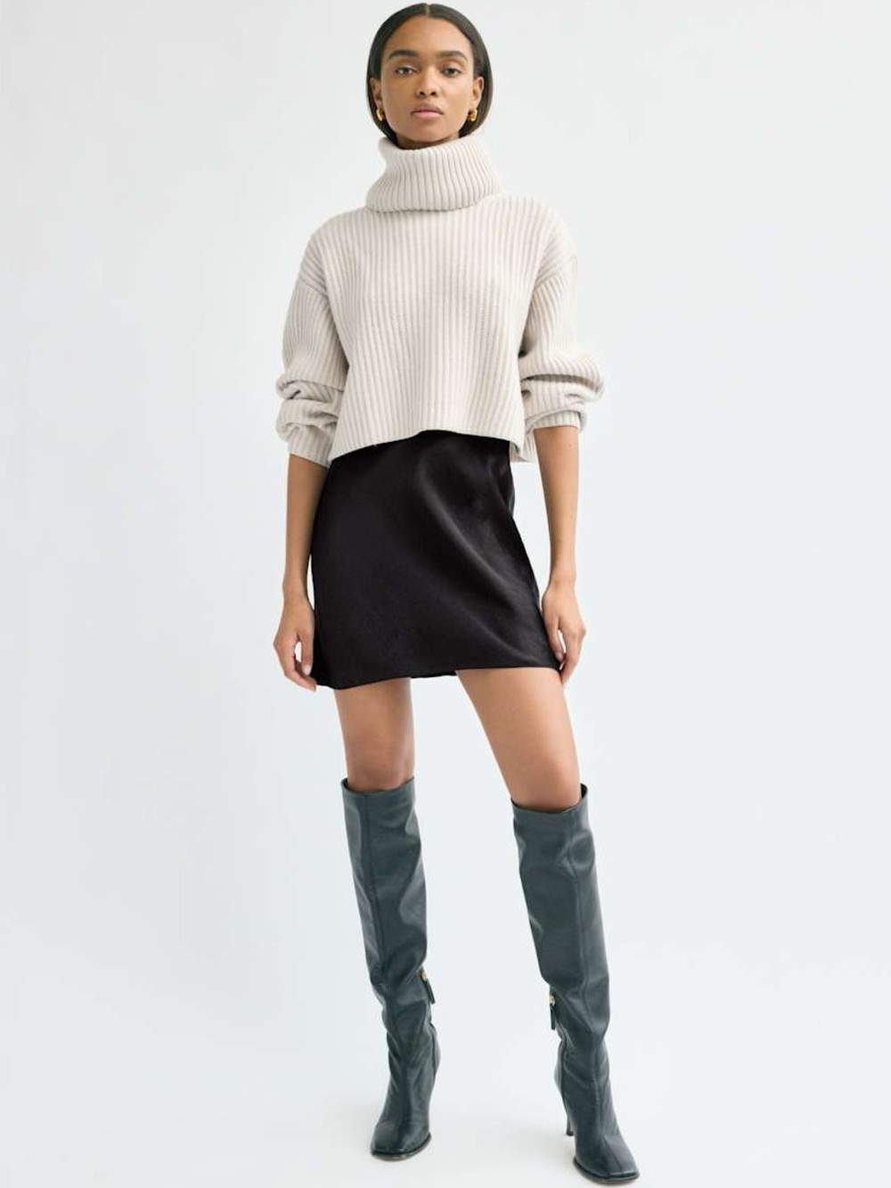 Aritzia Babaton Black Satin A-Line Skirt 4